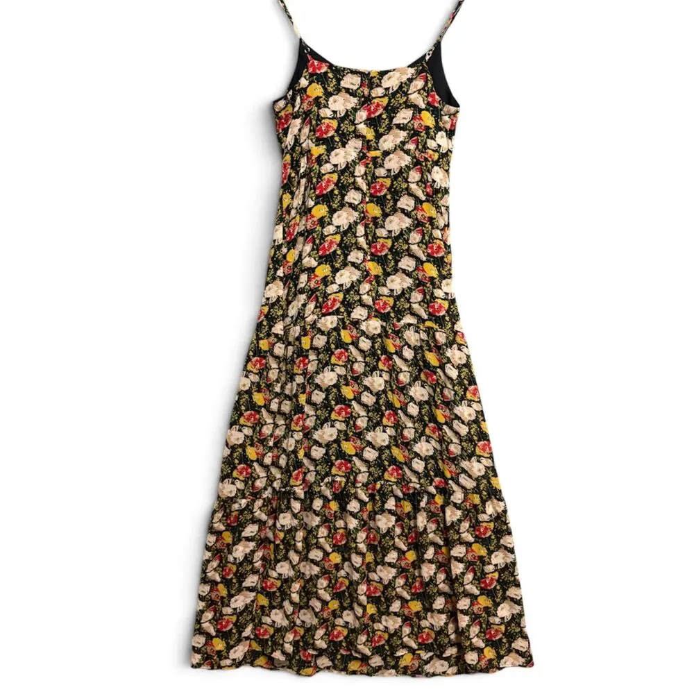 J.Crew Mercantile Black Floral Tiered Midi Slip Dress Boho Cottagecore S
